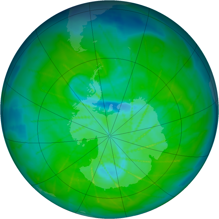 Antarctic ozone map for 20 December 2009